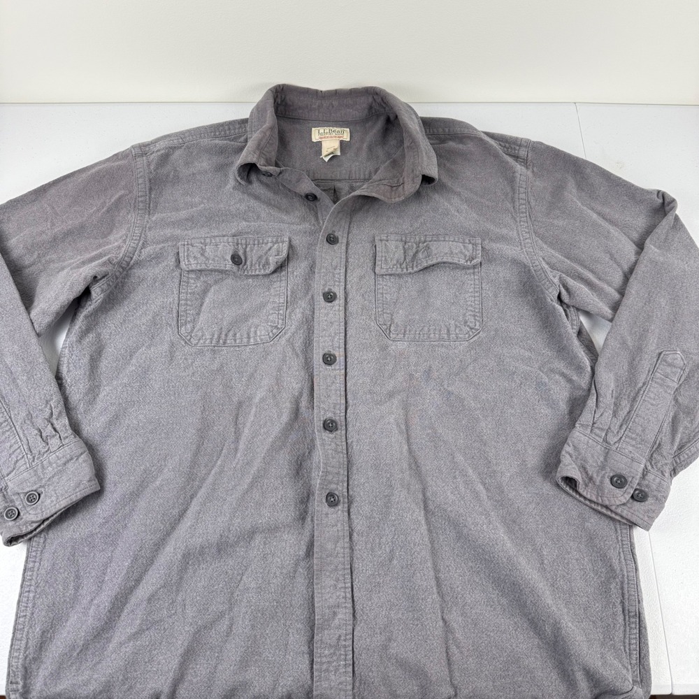 LL Bean Chamois Cloth Shirt Mens XL Gray Heavyweight Cotton Button Up 187923